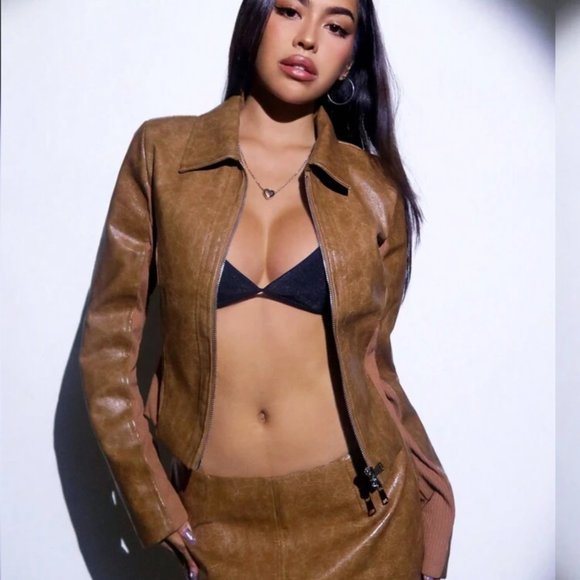 SHEIN | ICON Zip Up PU Leather Jacket (Size M) - Picture 2 of 10